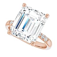 Moissanite Engagement Rings, Emerald Cut, 6 ct, 14K Rose Gold, Sterling Silver