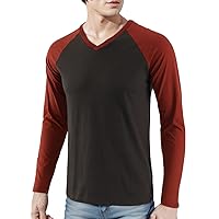 Men's Casual Classic Vintage Slim Fit Long Sleeve V Neck Baseball Workout Active T-Shirts