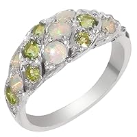 925 Sterling Silver Real Genuine Opal and Peridot Womens Band Ring