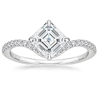 10K Solid White Gold Handmade Engagement Ring 3.0 CT Asscher Cut Moissanite Diamond Solitaire Wedding/Bridal Ring Set for Women/Her Proposes Ring