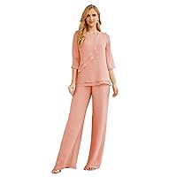 Numbersea Chiffon Mother of The Bride Dress Plus Size Pant Suits Ruffle Layers