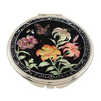 Mother of Pearl Design 2-Sided 2X/1X Magnification Compact Mirror, Pocket Travel Makeup Mirror, Small Metal Portable Handheld Cosmetic Mirror for Purses, Gift for Mom Women (Trumpet Lily)