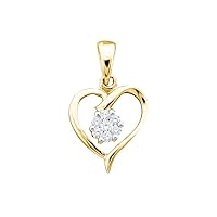 10K Yellow Gold Diamond Flower Heart Necklace Pendant 1/12 Ctw.