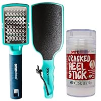 Onyx Professional Cracked Heel Repair Balm Stick, Dry Cracked Feet Treatment, Moisturizing Heel Balm & Curved Foot File + Callus Remover, XL Double-Sided Ergonomic Pedicure File & Foot Rasp