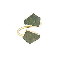 Guntaas Gems Fancy Shape Green Strawberry Quartz Brass Gold Plated Adjustable Ring Gift For Her