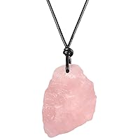 Pack of 2 Natural Gemstone Necklace Cord Raw Crystal Pendant Healing Stone Jewelry, Natural Rose Quartz