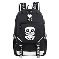 Undertale Game Luminous Laptop Backpack Rucksack Travel Sports Casual Daypack with USB Charging Port Black / 9
