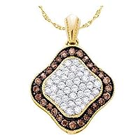 The Diamond Deal 10kt Yellow Gold Womens Round Cognac-brown Color Enhanced Diamond Square Cluster Pendant 1.00 Cttw
