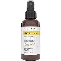 Olivia Care Hand Sanitizer Alcohol Based and Infused with Cleansing Lemon Essential Oils, Portable, Moisturizing - 4 FL OZ