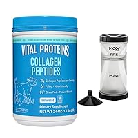 Vital PROTEINS Collagen PEPTIDES Powder with HYALURONIC Acid and Vitamin C, UNFLAVORED, 24 OZ + BONOUS Jaxx Powder Container