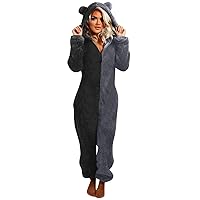 Women Cute Color Block Sherpa Romper Pjs Fleece Onesie Pajama Zip Up Hooded Jumpsuit Plush One-Piece Sleepwears