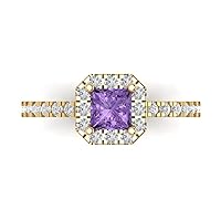 Clara Pucci 1.5 Brilliant Princess Cut Solitaire W/Accent Simulated Alexandrite Anniversary Promise Wedding ring Solid 18K Yellow Gold