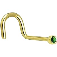 Body Candy Solid 18k Yellow Gold 1.5mm Genuine Emerald Right Nose Stud Screw 20 Gauge 1/4