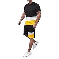 Men's 2 Pieces Outfits Casual Short Sleeve T Shirt and Shorts Set Athletic Jogging Summer Tracksuit Beach Sports Suit