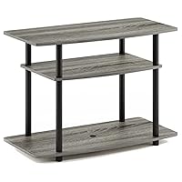 Furinno Turn-N-Tube No Tools 3-Tier Entertainment Center TV Stand for TV up to 32 Inch, Plastic Round Tubes, French Oak Grey/Black