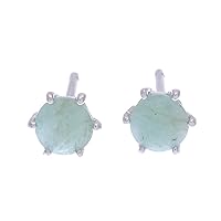 NOVICA Handmade .925 Sterling Silver Emerald Stud Earrings Crafted Thailand Gemstone [0.2 in L x 0.2 in W x 0.2 in D] 'Catch a Star in Green'