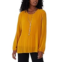 Ladies Italian Pleated Necklace Top Round Neck Long Sleeve Blouse Top with Pendant One Size UK 8 to 16