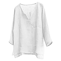 Linen Shirt,Long Sleeve 2024 Trendy Plus Size T-Shirt Solid Fashion Casual Button Top Blouse Outdoor Shirt Lightweight Tees White XXXXL