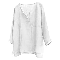 Linen Shirts Long Sleeve 2024 Trendy Plus Size T-Shirt Solid Fashion Casual Button Top Blouse Shirt Tees