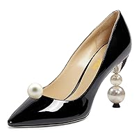 FSJ Women Classic Pearls High Heel Pumps Pointed Toe Slip On 3.5 inch Elegant Ladies Office Party Dress Pump Shoes Size 4-16 US