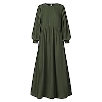 Women's Summer Dresses 2023 Solid Soft Loose Robe Breathable Long Sleeve Middle Dress Muslim Robe, S-5XL