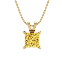 Clara Pucci 1.50 ct Princess Cut Genuine Natural Yellow Citrine Solitaire Pendant Necklace With 16