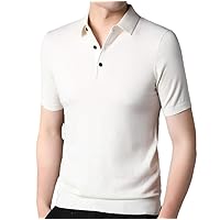 Men Wool Short Sleeve Solid Polo Collar T-Shirts Slim Bussiness Summer T-Shirt Father Pullovers