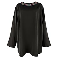 Ralph Lauren Women's Plus Size Beaded Neck Georgette Blouse Black