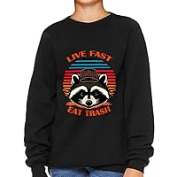 Live Fast Eat Trash Kids' Raglan Sweatshirt - Funny Sponge Fleece Sweatshirt - Raccoon Sweatshirt