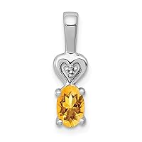 925 Sterling Silver Polished Open back Citrine and Diamond Pendant Necklace Jewelry Gifts for Women