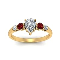 Choose Your Gemstone Round Accent Bar Diamond CZ Gold Plated Pear Shape Side Stone Daily wear Engagement Rings Prong Setting Ring Size US 4 to 12