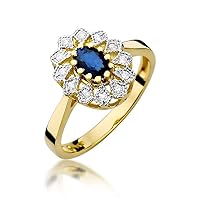 Women's Ring 585 14 Carat Gold Genuine Sapphire Gemstone Diamonds Diamonds