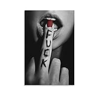 Fashionable Women Hot Lips, Fingers in Mouth, Black and White Poster (1) Wall Art Paintings Canvas Wall Decor Home Decor Living Room Decor Aesthetic 08x12inch(20x30cm) Unframe-Style