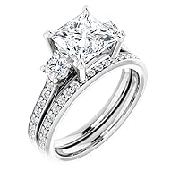925 Silver 10K/14K/18K Solid White Gold Handmade Engagement Ring 1.5 CT Princess Cut Moissanite Diamond Solitaire Wedding/Bridal Rings Set for Women/Her Propose Ring