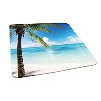 Ocean Tablecloth, Exotic Beach Water and Palm Tree by The Shore with Clear Sky Landscape Image, Elastic Edge, Suitable for Kitchen Party Picnic, 28