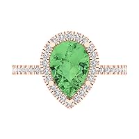 2.42ct Pear Cut Solitaire with Accent Halo Light Sea Green Simulated Diamond designer Modern Ring Real 14k Pink Rose Gold