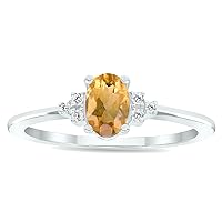 Women's Citrine and Diamond Half Moon Ring in 10K White Gold