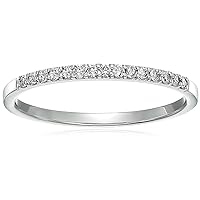 1/8 cttw Diamond Wedding Anniversary Band for Women, Round Diamond Engagement Ring 10K White Gold Prong Set 0.125 cttw, Size 3.5-10