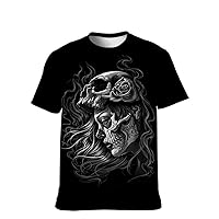 Mens Novelty-Graphic T-Shirt Cool-Tees Funny-Vintage Short-Sleeve Hip Hop: Sugar Skull Print Boy Freedom Streetwear Guys Gift