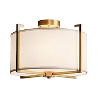 KCO Lighting Flush Mount Ceiling Light 4 Lights Brushed Brass Gold Ceiling Lamp Mid Century Modern Ceiling Lights Fixture with Drum Fabric Diffuser for Bedroom Living Dining Room