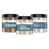 Earthborn Elements Creatine Monohydrate, BCAA, & Ashwagandha Capsules Bundle, (200 Capsules) Pure & Undiluted, No Additives