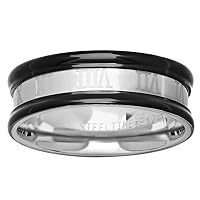 Stainless Steel Mens Two tone Concave Roman Numbers Black Edges Comfort fit Band Ring Jewelry Gifts for Men - Ring Size Options: 10 11 12 9
