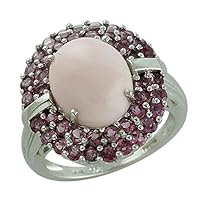 Carillon Certified Pink Opal Oval Shape Natural Earth Mined Gemstone 925 Sterling Silver Ring Anniversary Jewelry for Women & Men