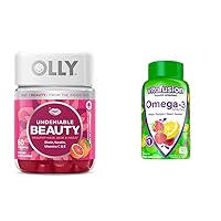 OLLY Undeniable Beauty Gummy Hair Skin Nails Biotin Vitamin C Keratin Grapefruit with Vitafusion Omega-3 Berry Lemonade Heart Health EPA/DHA Vitamins A C D E