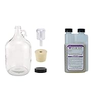 North Mountain Supply 1 Gallon Glass Fermenting Jug with Handle, 6.5 Rubber Stopper & Five Star - Star San - 16 Ounce - Brew Sanitizer High Foaming Acid