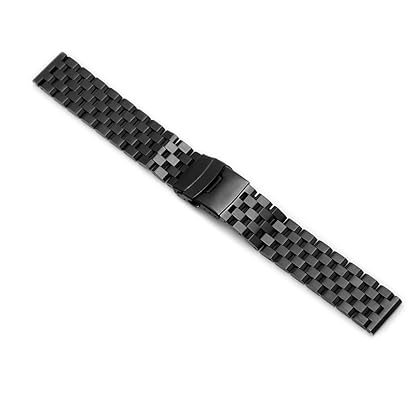 Kai Tian Brushed Stainless Steel Watch Band Strap 18mm/20mm/22mm/24mm/26mm Metal Replacement Bracelet with Double-Lock Deployment Clasp For Men Women Black/Silver/Two Tone IP Black