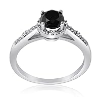 1/2 Carat Total Weight (cttw) Sterling Silver Black and White Diamond Ring for Women
