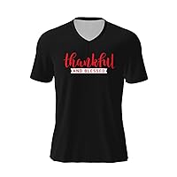 Thankful and Blessed T-Shirts Man's Casual Football Jersey V-Neck Short Sleeve Shirts
