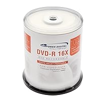 Vinpower Digital DVD-R 4.7GB 16x White Inkjet Printable Hub Recordable Media - 100 Disc Cake Box Spindle