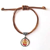 Buddhism Religion Buddhist Elephant Lotus Bracelet Leather Rope Wristband Brown Jewelry